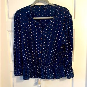 Lucky Brand Blue Peplum 3/4 Sleeve Blouse